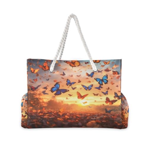 Large Beach Bags Totes Canvas Tote Shoulder Bag Dreamy Butterfly Swarm Water Resistant Bags for Gym Travel Daily2