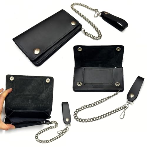 Black Leather Trucker Wallet With Chain - Biker Snap Wallet (Small)2