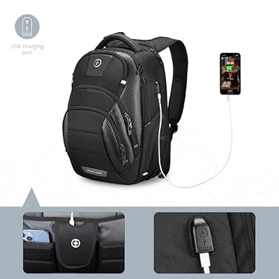 Swissdigital Design Men's 17 Inch Laptop Backpack with Apple Find My Network and USB Charging Port, Large Capacity Business Travel Backpack for College and Business Black | SD1643FB-01
