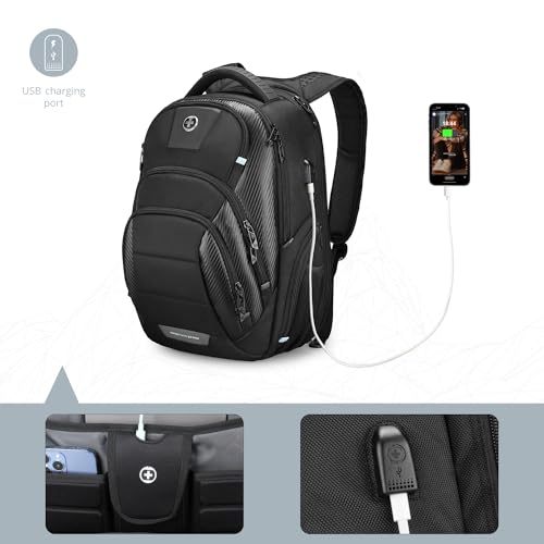 Swissdigital Design Men's 17 Inch Laptop Backpack with Apple Find My Network and USB Charging Port, Large Capacity Business Travel Backpack for College and Business | SD1643FB-013