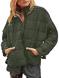 Muchpow Women's Lightweight Down Coat Long Sleeve Full Zipper Oversized Packable Short Puffer Jackets(Army Green,X-Large)