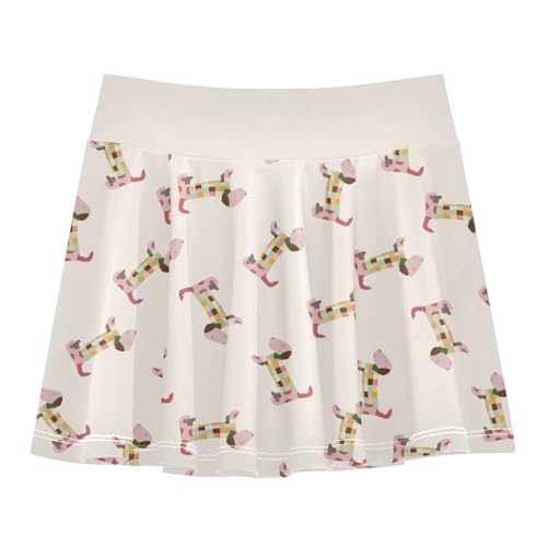 Girls Skorts High Waist Athletic Skirts with Shorts Cute Dachshund Stretchy Teens Performance Tennis