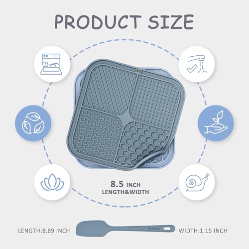Image of ChefAide 2 Pack Lick Mat for Dogs,Cats,Upgraded 8.5x8.5 inches Licking Mats with Suction Cups,Slow Feeder Licking Pad for Anxiety Relief and Boredom Reducer,Suitable for Dog Training Set 9