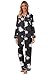 Schbbbta Womens Silk Satin Pajamas, Long Sleeve Loungewear Outfits Two Pieces Sleepwear Button-Down Pj Set, Dark Black Floral, Small