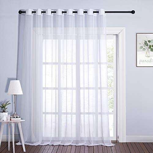 NICETOWN Patio Door Curtain White Sheer, Extra Wide Voile Sheer Soft Airy Elegant Window Treatment for Living Room/Bedroom Sliding Glass Door, 1 Piece