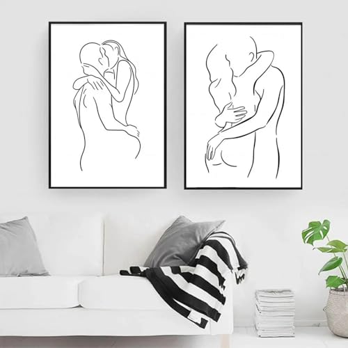 Toile couple amoureux romantique 60x80cm art au trait moderne sans cadre