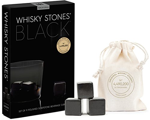 Original Whisky Stones BLACK By Teroforma – Handcrafted Polished Soapstone Beverage Chilling Cubes (Set of 9)