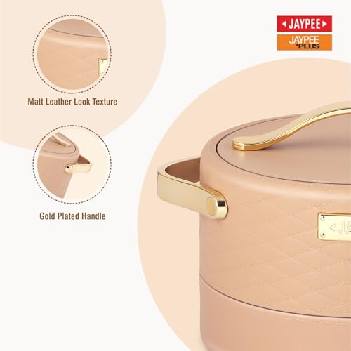 Image of JAYPEE Luxura Inner Stainless Steel Serving Casserole Set of 3 Elegance Unique Design PU Insulated 100% Food Grade with Lockable Lid, Chrome Plated Handle Hot Case |1500, 2000, 2500 ml, Brown