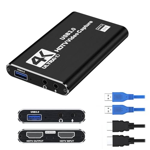 Balabaxer 4K audio video capture card,USB3.0 with HDMI Cable,full HD 1080p capture device for video editing, game recording, online teaching(Black)