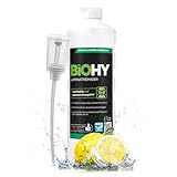 BiOHY Pulitore per laminato (Bottiglia da 1l) + Distributore | Cura del legno pregiato su una combinazione di tensioattivi adattata | riduce il Ricontaminazione (Laminatreiniger)