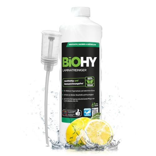 BiOHY Laminatreiniger (1l Flasche) + Dosierer | 2 in 1 Laminatpflege & Reinigungsmittel | reinigt gründlich, schonend & reduziert Wiederverschmutzung | für eine streifenfreie Reinigung