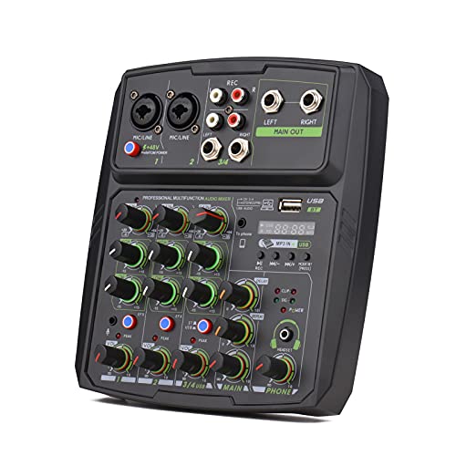 Mengpaneel 4-kanaals audiomixer mengconsole led-scherm ingebouwde geluidskaart USB-BT-verbinding met 2-bands EQ Gain… - Image 3