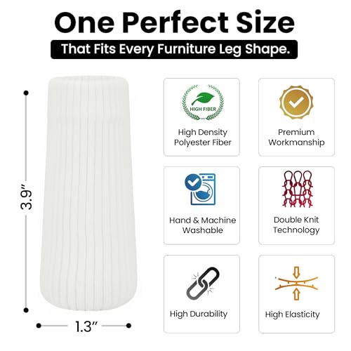 IAMZAY® 48 Pcs White Premium Chair Leg Socks Protectors for Hardwood Floors - Not Falling Off - Easy to Put On - Fits Round and Square Legs - High Elastic Bar Stool Leg Covers - Furniture Pads by IAMZAY - Image 3