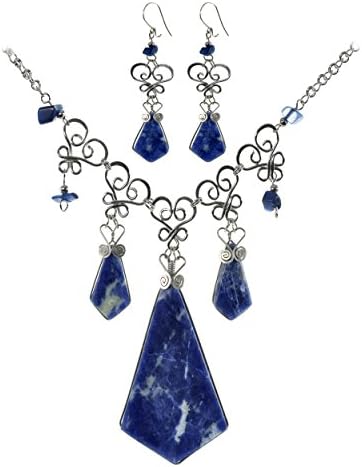 Stunning Peruvian Sodalite Semi-Precious Large Pendant Necklace Set with Matching Sodalite Earrings