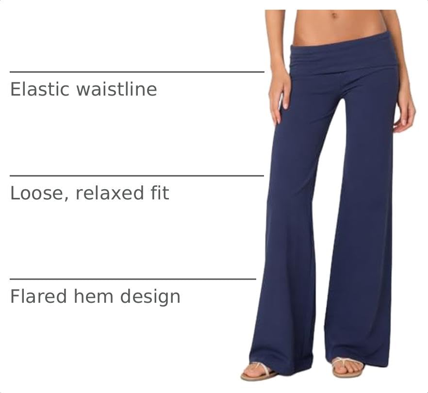 Image of Lounge Yoga Pants for Women Fold Over Low Waist Wide Leg Bell Bottoms