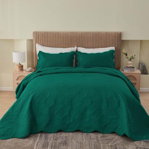 Image of Kingnex Oversized King Bedspreads 128x120 for Extra Wide Tall King or Cal King Bed Ultrasonic Quilted Coverlet Set 3 Piece Include 1 Quilt 2 Pillowcases Rain Forest Green
