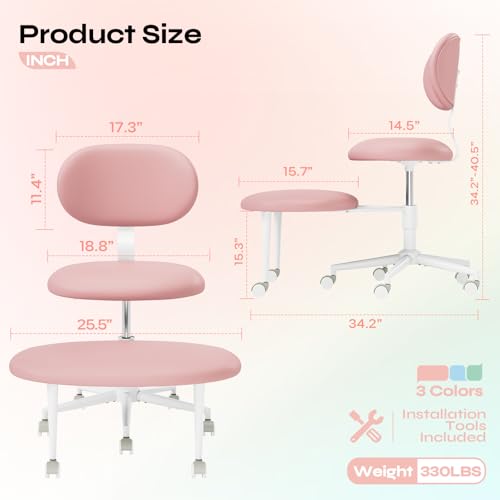 Image of Pinmoco Ergonomic Cross Legged Office Chair with Wheels, ADHD Chair for Adults, Meditation Chair, Yoga Office Chair, Comfortable Back Support, Height Adjustable,Small Spaces, PU Leather, Pink