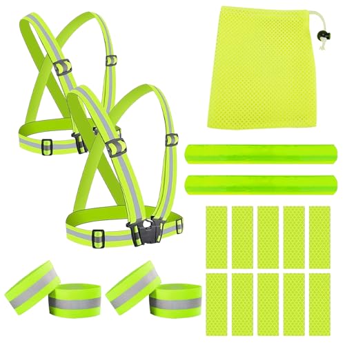 DECUIOCC Conjunto de Chaleco Reflectante - Asegura Visibilidad Máxima en Bicicleta, Moto y más - Kit Completo para Hombres, Mujeres y Jóvenes - Ideal para todas las Actividades al Aire Libre