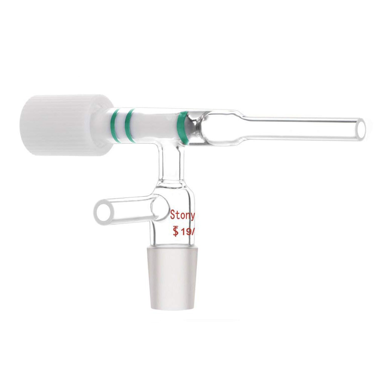 stonylab Adapter Szklany do Regulacji Przepływu ze Złączem 19/22, Kurek PTFE, Szkło Borokrzemowe do Kolumny Chromatografii Błyskowej w Laboratorium