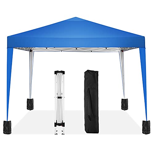 HOTEEL 3x3m Tonnelles Jardin Tente de Reception Imperméable Tonnelle Pliante Pavillon de Jardin avec 4 Sac de Poids, Résistant aux UV, Bleu Cover