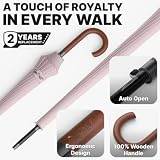 Royal Walk Wiatroszczelny duży parasol na deszcz, 137 cm, automatyczne otwieranie, dla 2 osób, odporny na wiatr, duże parasole golfowe dla dorosłych mężczyzn, kobiet, klasyczny drewniany uchwyt