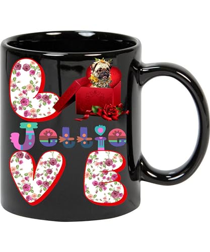 Custom Dog Mug Love Jettie Name Custom Dog Mug Pug Dog Coffee Cup Personalized Mug with Name, Custom Pet Birthday Gift for Pug Dog Lover 11oz Black Mug 11oz Black Ceramic Coffee Mug 276130