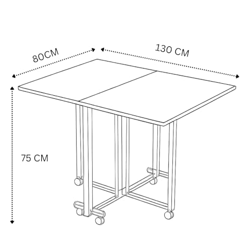 Image of InnoFur Wood Easy Folding Dining Table | Foldable Dinner | Cafe | Breakfast | Four Seater Dinning with Wheels for Home, Hotels, Office (Beige, Large(130 CM))