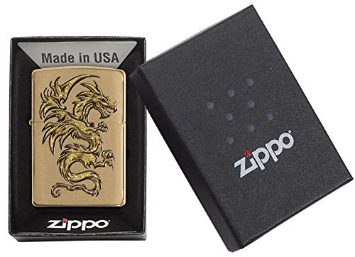 Encendedor de bolsillo Zippo diseño dragón latón cepillado miniatura 6
