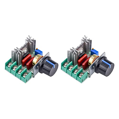 Aideepen 2pcs Regulador de Velocidad del Motor, AC 50V-220V 2000W SCR 25A Regulador de Voltaje Ajustable Módulo de Montaje con Perilla de Control de Velocidad