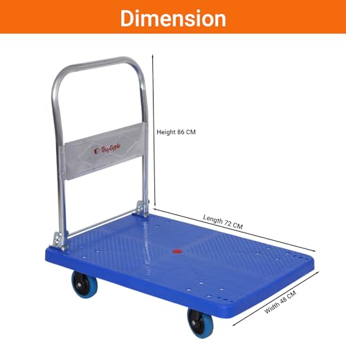 Image of BIGAPPLE 150kg Capacity Plastic Foldable Platform Trolley for Heavy Weight /Material Handling Goods Trolley for Home, Office, Warehouse & Industries - 48cm x 72cm (4 inch Wheel /Blue) - Pack of 2