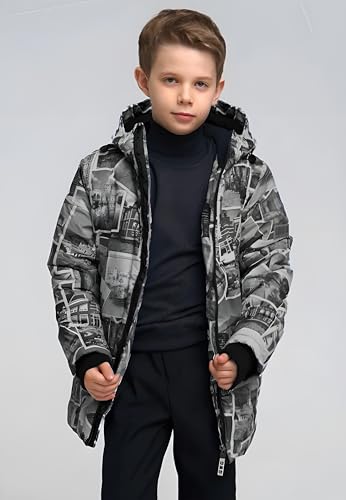 Artistic b&w collage jacket. Hood & full zipper offer stylish, everyday warmth and protection.3