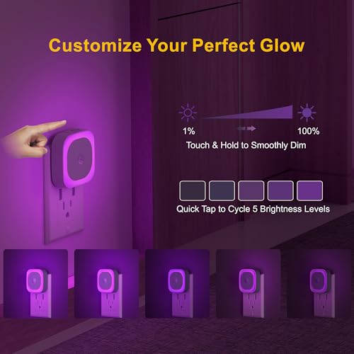 Image of YUNLEX 2 Pack Plug in Night Light with Motion Sensor & Dusk to Dawn Sensor, 3 Sensor Modes, Purple Lights Plug into Wall, Dimmable Calming Glow for Meditation, Relaxation, Bathroom