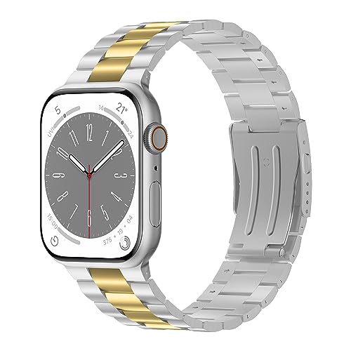 iiteeology Ultra 3 Watch Band Compatible with Apple Watch 49mm 46mm 45mm 44mm 42mm, Upgraded Stainless Steel Wristband for iWatch Ultra 2, Series 11-1, SE 3, Silver/Gold - image 1