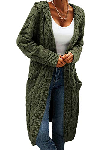 GeGekoko Strickjacke Damen mit Kapuze Langarm Grobstrick-Cardigan Open Front Sweater Herbst Winter Casual Strickcardigan Pullover mit Taschen