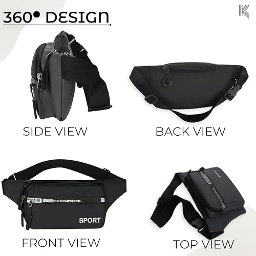 Image of Kraptick Premium Unisex Waist Bag for Men and Women - Stylish Chest Bag, Fanny Pack, Running Waist Pack (Black)