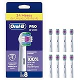Oral-B 3D White Cabezales de Recambio Originales, Blanco, Pack de 8 - Recambios para Cepillo Eléctrico Oral B Pro, Eliminación de Manchas Superficiales, Efecto Blanqueador