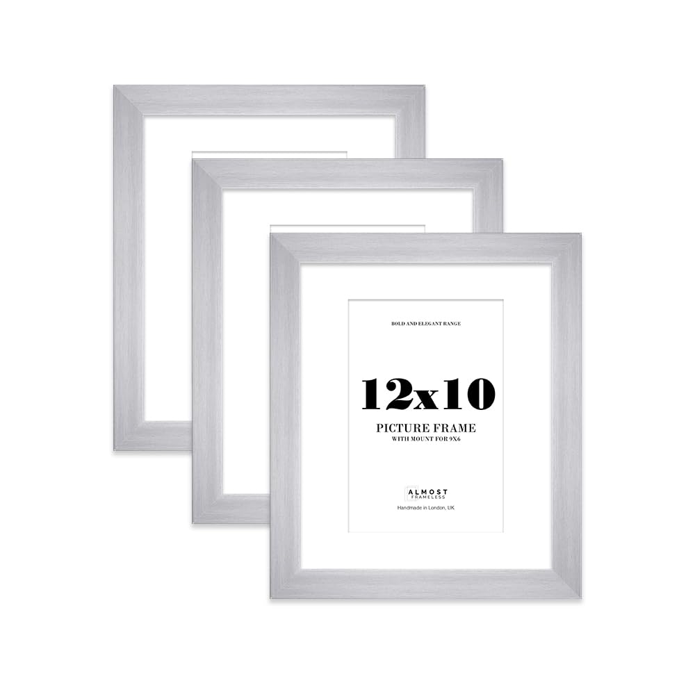 12x10" Silver Frame With Mount for 9x6" Pictures 28mm Edge Portrait and Landscape Display with Wall Hooks and Kickstand, 3 Pack