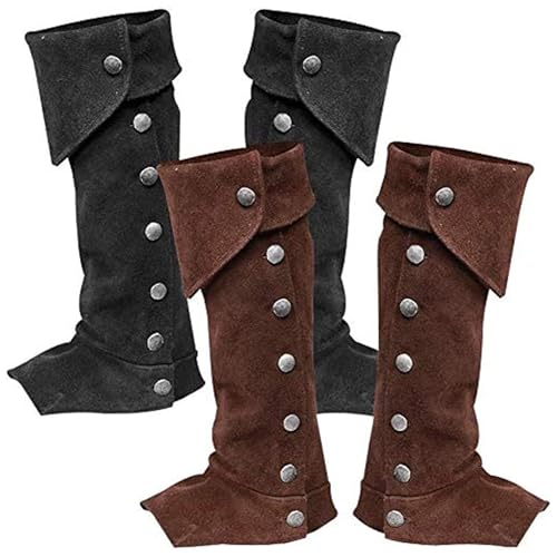 Pirate Boot Covers 1 Pair Viking Medieval Boot Covers with Button Closure Polyester Renaissance Costume for Cosplay Halloween, Black Cosplay3
