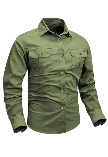 Zyvrenix Men's Long Sleeve Button Down Cotton Shirts with Pockets Green 3XL - image 1