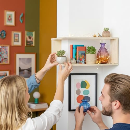 Estante de pared esquinero de madera para optimizar espacio y organizar habitaciones pequeñas 4