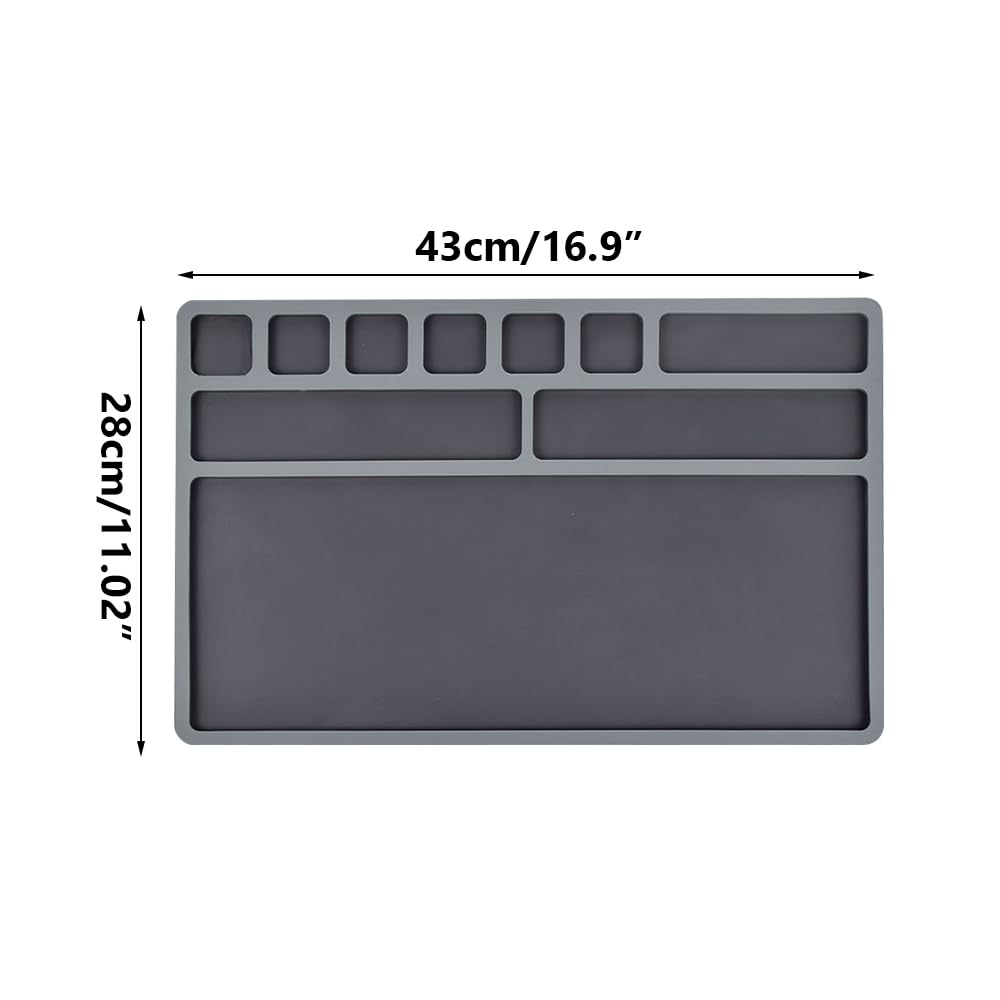 Waffenreinigungsmatte, Silikon Waffenreinigungspad mit Organizer Teileablage,rutschfeste, wasserdichte Waffenreinigungsunterlage Geeignet für Alle Waffentypen(43 * 28CM)