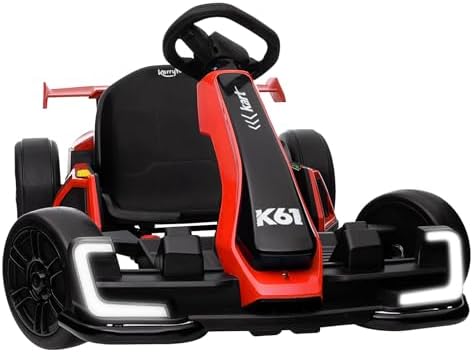 KerryYoo K61 Go Kart Electric Drift Kart with Length Adjustable Seat, 24V Ride on Toys with 4 Speed Mode,300W Outdoor Ride On Crazy Kart, 8.5 MPH, Bluetooth – Red