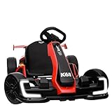 KerryYoo K61 Go Kart Electric Drift Kart with Length Adjustable Seat, 24V Outdoor Ride on Toy with 4 Speed Mode, Crazy Cart for Kids 6-12 Years Old, Fast 300W Motor, 8.5 MPH, Bluetooth - Red