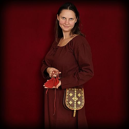 Image of Mythrojan Small Trinket Pouches Set of 2, Suede Leather Drawstring Coin & Dice Bags for LARP, SCA, Viking & Medieval Events Red - Pack of 2