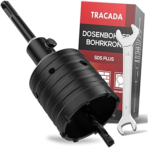 TRACADA Bohrkrone 68mm SDS Plus | Mit Schraubensicherung & Maulschlüssel | Dosenbohrer 68 mm Steckdosenbohrer Steckdose Porenbeton Gasbeton Ziegel Cover