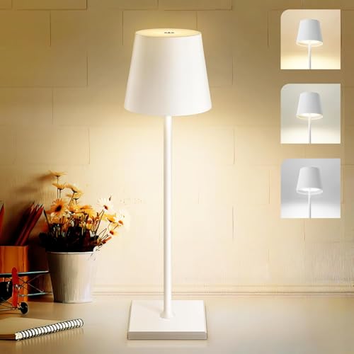 FORTUQO Modern White Floor Lamp with Fabric Shade LED Standing Lamp for Living Room, Bedroom, Office & Study Tall Minimalist Corner Lamp Adjustable Brightness Home Décor Lighting.