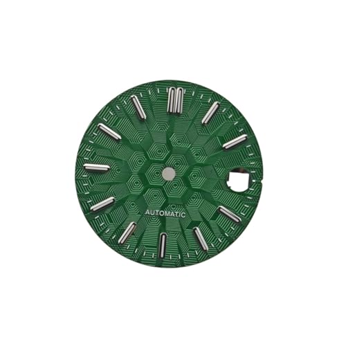ZHGUIMING NH35 ���v�̕����ՂƐj 28.5mm �􉽊w�I�`�� �e�N�X�`�������� �O���[�� ������v�A�N�Z�T���[ NH35 ���[�u�����g�p(Green Silver scale)