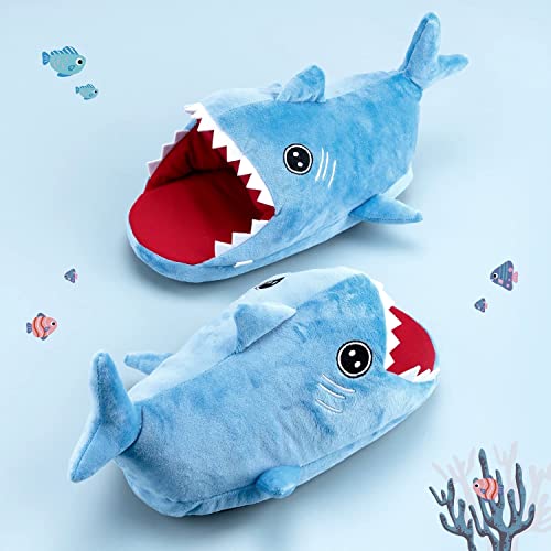 BelugaDesign Shark Slippers | Cute Cutecore Kawaii Anime Animal Indoor House Plush Poofy Winter Christmas Shoes | Blue Red Women Medium3