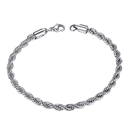 ChainsHouse Chain Bracelet for Men, Twisted Rope Bracelets Stainless Steel/Black/14K Gold Metal Plated Wrist Chain, 3mm/6mm Width, 8.3", Send Gift Box