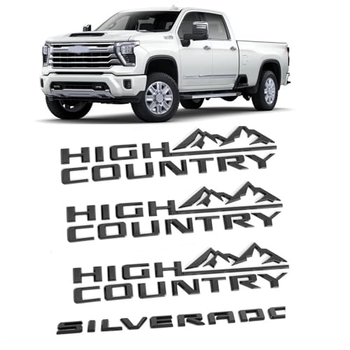 Image of 4pack for Silverado Plus Three High Country Emblems 3D Letters Badges Compatible with Silverado 2019-2025 (Gloss Black)